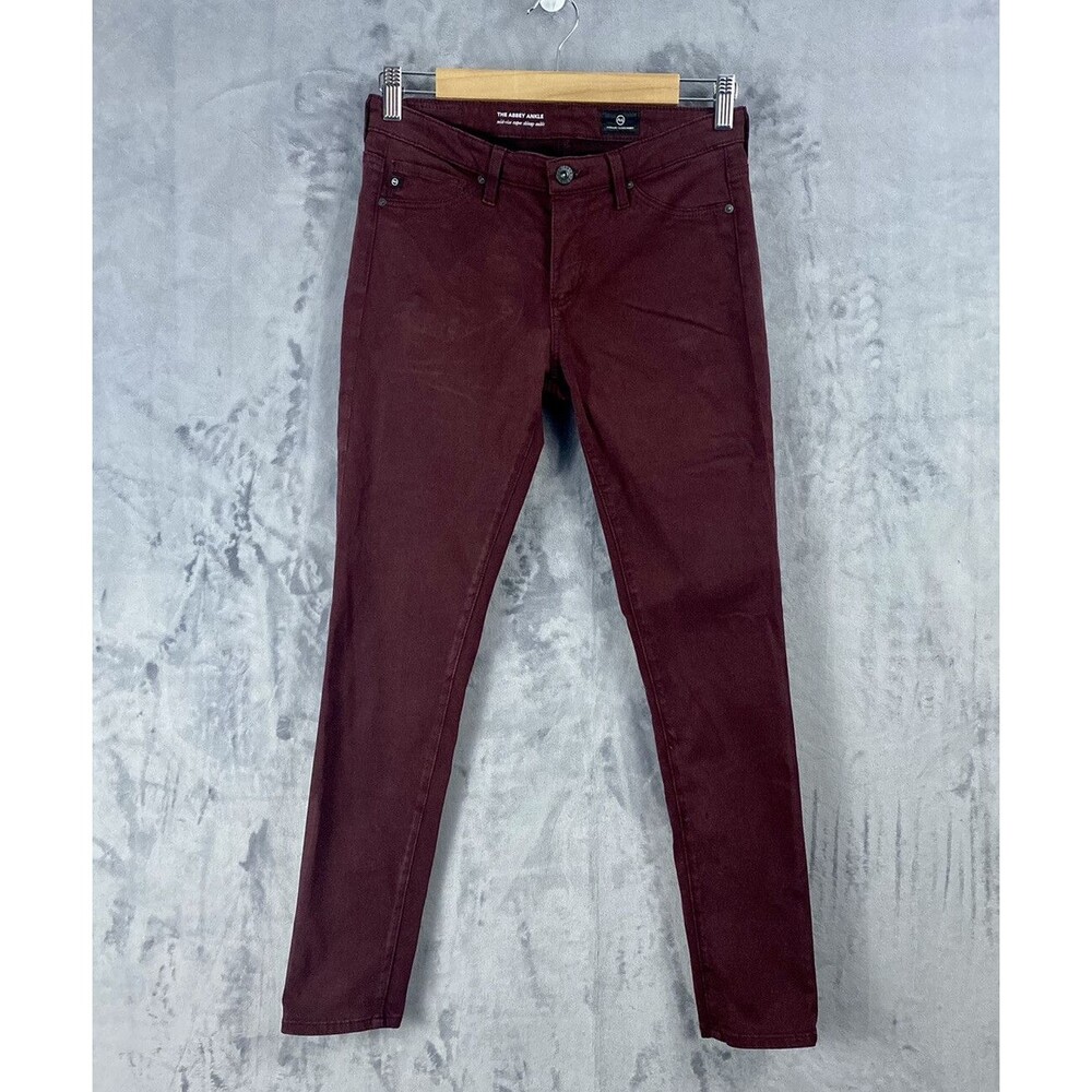 AG Adriano Goldschmied Jeans The Abbey Ankle Mid Rise Super Skinny Maroon Sz 25R